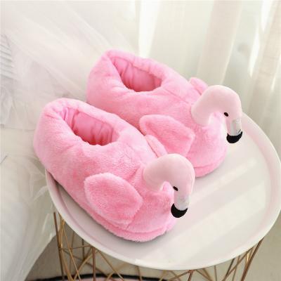 China Winter New Durable Cute Flamingo Plush Non-slip Warm Indoor Slippers For Women for sale