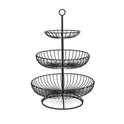 China Sustainable Modern Metal Wire Fruit Rolls Metal Messy Round Metal Wire Fruit Storage Basket Fruit Bowl With Banana Holder for sale