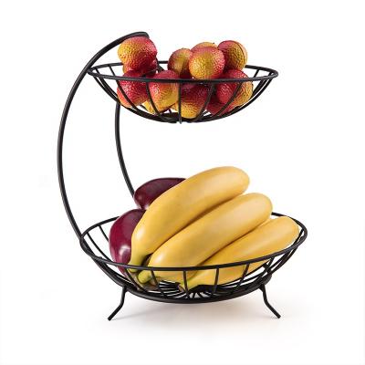 China 2Tier Metal Fruit Basket Viable Bowl For Dining Table Kitchen Counter Organizer Modern Fruit Basket Holder for sale