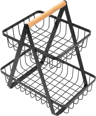 China Sustainable Universal Two Tier Metal Fruit Basket Cabinet Storage Rack For Banana Storage Rack With Handle for sale