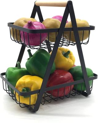 China Sustainable Hot Iron Wire Food Organization Mesh Fruit Storage Kitchen Metal Selling Hanging Basket With Handle for sale