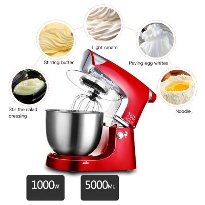 China Red Beater Ejector Button 5L Cook Machine Home Electric Mixer Machines Multi Kneader Kitchen Stand Mixer for sale