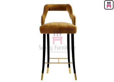 China Velvet Upholstered Restaurant Bar Stools Solid Ash Wood With Hollowed Out Backrest for sale