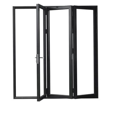 China sound insulation aluminum alloy metal iron bi folding panel doors horizontal curved glass bifold door price for sale