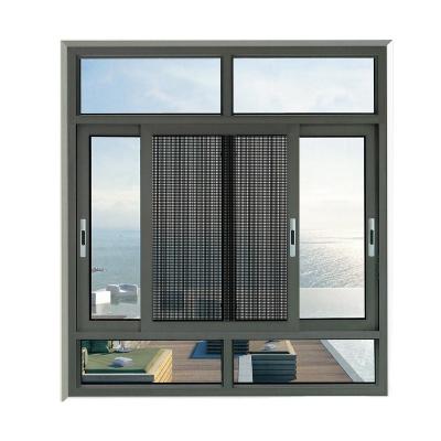 China Folding Aluminum Stained Glass Screen Double Tempered Glaszed Section Aluminum Alloy Frame Sliding Glass Window With Mosquito Net for sale