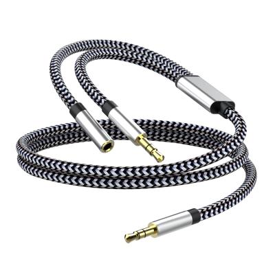 China Fashionalbe Y Earphone Splitter 3.5mm Extension Cable Nylon-Braided Stereo Audio Splitter 3.5mm Male to 3.5mm Female Headset for sale