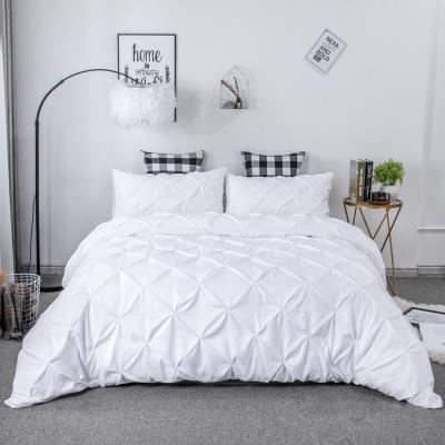 China White Pintuck Quilt Cover Queen Pintuck Quilt Cover Pinch Pleat Duvet Cover Anti-pilling Set 3 Pieces for sale