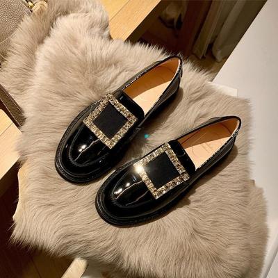 China Cushioning Original Famous Brand Trendy Triangle Logo Chunky Black Patent Leather Luxury Wedges Platform Women Loafers Flat Shoes for sale