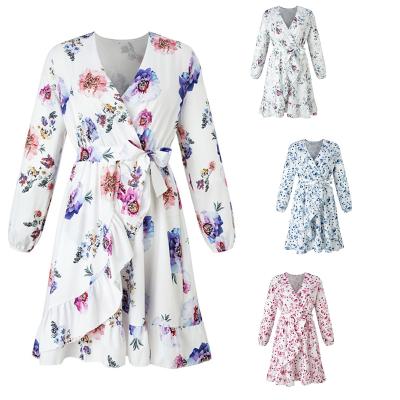 China Factory wholesale anti-static new autumn and winter trends plus size girl's ruffled printed dress for sale