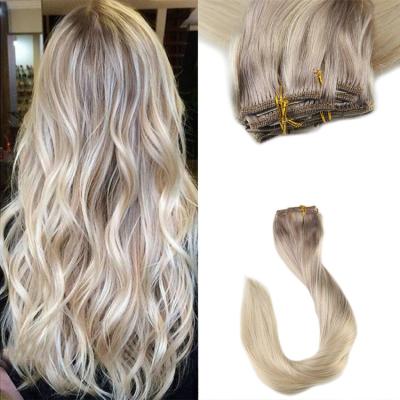 China Wholesale Factory Price Double Inch Virgin Hair Seamless Wave Pulled Silky Straight 16-24 Clip In Hair Extensions for sale