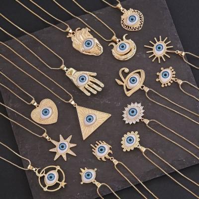 China Good Quality TRENDY 2021 Trendy Summer Hamsa Pendant 18k Gold Plated Turkish Evils Eye Bracelet Charms For Diy Jewelry Making for sale