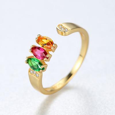 China Czcity TRENDY Customized Gold Plating Pave Synthetic Ladies 925 Sterling Silver Open Gemstone Lab Gemstone Rings for sale