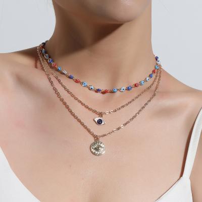 China 2021 Hot Selling Women Fashion Trendy 18k Gold Plated Evil Eye Necklace Sliver Plated Blue Evil Eye Necklace for sale