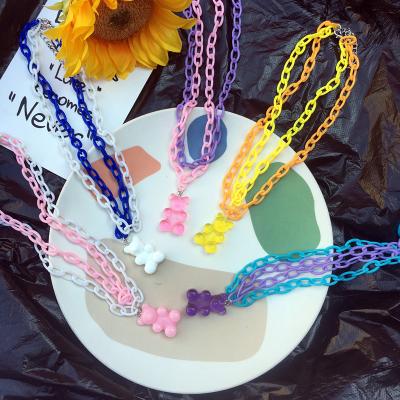 China TRENDY Punk Gummy Bear Necklaces Resin Hip Hop Women Girls Colorful Acrylic Link Chain With Jelly Bear Charms Layer Necklaces Cute for sale