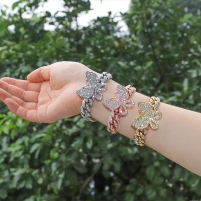 China Nickel free; 2022 Lead Free Luxury Hips Hops Rock Jewelry Iced Out Cuban Chain Rhinestone Crystal Butterfly Bracelet Glitter Bangle for sale