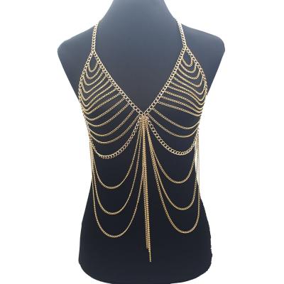 China 2021 FASHIONABLE new tassel female body chest multi-layer aluminum chain chain for sale