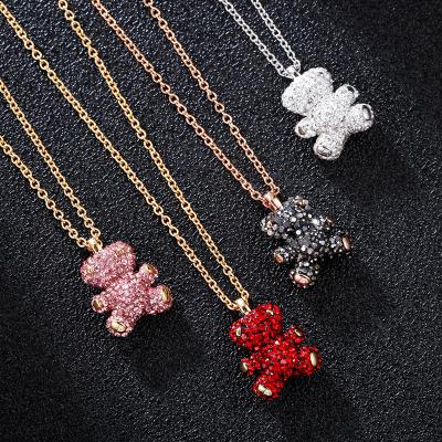 China Teddy rose bear valentine's day gift teddy rose bear necklace multicolor diamond clavicle chain for girlfriend on valentine's day for sale