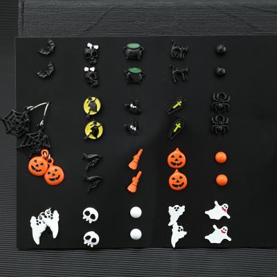 China 20 Pair Halloween Costume Jewelry Spider Ghost Pumpkin Bat Skeleton Punk Set Halloween Head Earrings Skulls Cobwebs Pumpkins Set Halloween Earrings for sale