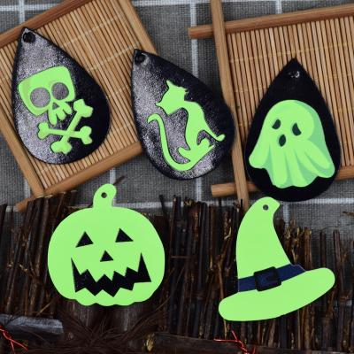 China TRENDY Hallows Day Earrings European and American Ins Design Halloween Elf Fluorescent Green Luminous Leather Earrings for sale