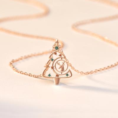 China 2021 S925 Sterling Silver Necklace Japanese And Female Korean Style Cute Zircon Elk Christmas Tree Pendant Necklaces for sale