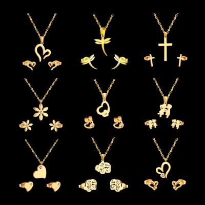 China Fashionable Hot Sale Dubai Inexpensive Tennis 18k Gold Plated Stainless Steel Necklaces Earrings Pendant Jewelry For Women for sale