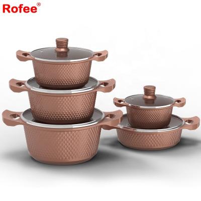 China 10pcs Rose Gold Diamond Triangle Aluminum Granite Viable Shape Non-Stick Cookware Coating Sets for sale