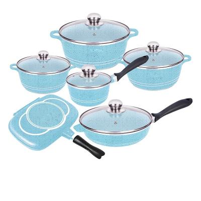 China Wholesale non viable marble stick pots and pans designer cookware liner set for sale