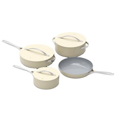 China Amazon Sustainable Hot Selling Cookware Set Ceramic Coating With Stainless Handle for sale