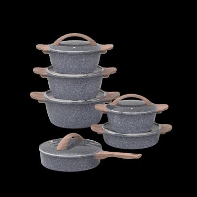 China Sustainable die casting aluminum cookware set marble non to stick coating custom pots and pans for sale