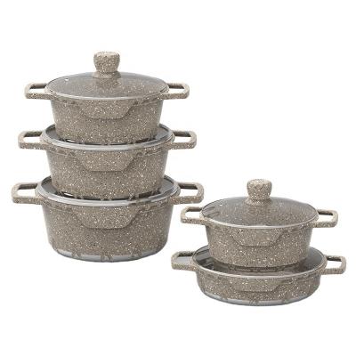 China Wholesale Die Casting Aluminum Non Stick Sustainable Pots And Pans Set Marble Granite Cookware Set for sale