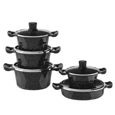 China Sustainable Cast Aluminum Cooking Pot Set Non Stick Liner Marble Cookware Set for sale