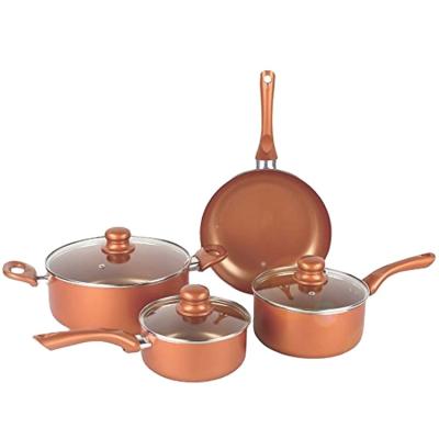 China 7 Piece Sustainable Copper Ceramic Coating Non-Stick Aluminum Pots and Pan Cookware Set for sale