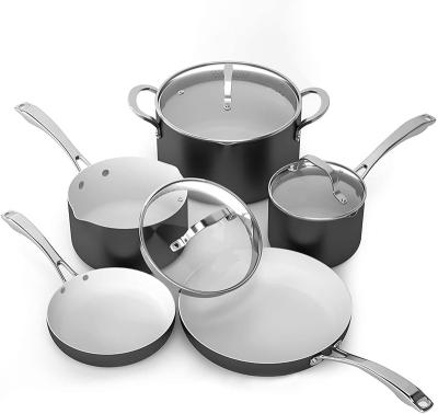 China Durable High Quality 8pcs Non Stick Aluminum Cookware Set Ceramic Coating Saucepan Wok Frying Pan Set for sale