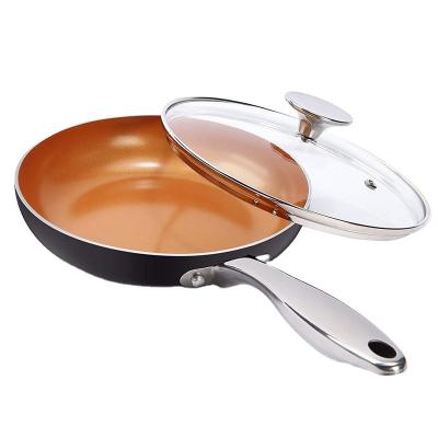 China 8 Inch Sustainable Aluminum Nonstick Copper Pan With Glass Lid Ceramic Frying Pan for sale