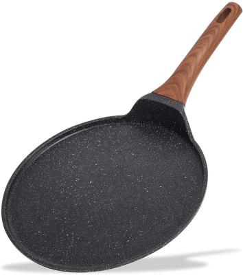 China Country 20cm Non Stick Pancake Pan High Quality Marble Coating Aluminum Frying Pan With Wooden Handle for sale