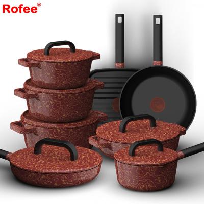 China Sustainable new design 14pcs cookware set kitchenware die cast aluminum cookware set for sale