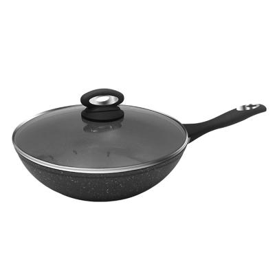 China 28cm Aluminum Black Spotted Marble Non-Stick Chinese Wok Viable for sale