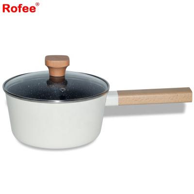 China Sustainable customization pressed sauce pan non-stick aluminum wirh wooden handle cookware for sale