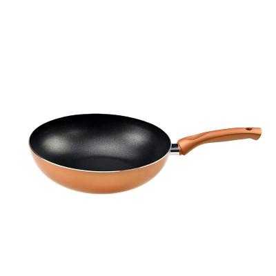 China Sustainable 11 Inch Unpressed Stick Liner Wok Stir Fry Pan With Heat Resistant Handle Chinese Wok for sale