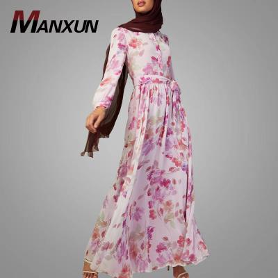 China Beautiful Modest Flower Printed Muslim Women Islamic Dress Clothing Lady Wear High Quality Long Sleeve Dress Islamic Clothing Turkey Abaya for sale