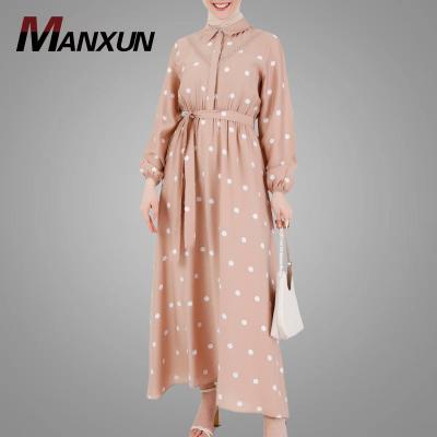 China Elegant Beautiful Dot Printed Muslim Women Dress Modest Moroccan Jubah Dubai Abaya Lady's Long Sleeve Islamic Clothing Ladies Elegant Islamic Clothing for sale