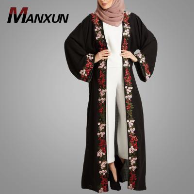 China Black Abaya Fashion Long Sleeve Embroidery Black Abaya Beautiful Special Abaya Dubai Style Facy Kimono Muslim Long Cardigan for sale