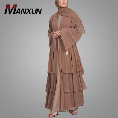 China Newest Burqa Design Latest Burqa Design Fashion Style Simple Muslim Abaya Kaftan Dress Open With Ruffle Islamic Clothing for sale