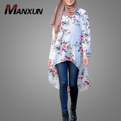 China New Elegant Muslim Muslim Tunic Women High Quality Bubble Chiffon Ladies Clothing Printed Islamic Clothing Plus Size Flower Blouse Tunic Dress for sale