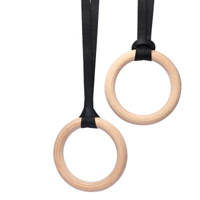 China Hot Sale Gym Bodybuilding Fitness Wooden Gymnastic Equipment Rings High Strength Rings With Adjustable Cam Buckle for sale