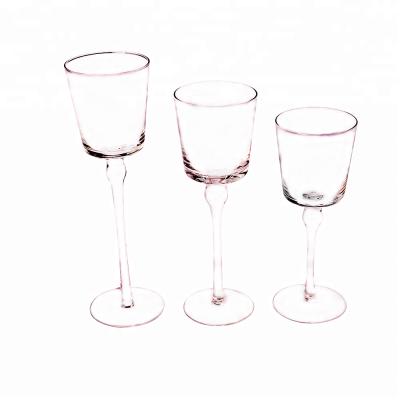 China Home Decoration Wholesale Hand Tealight Tall Clear Blown Stem Glass Candle Holder Long For Home Decoration for sale