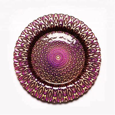 China Wholesale Cheap Disposable Wedding Peacock Fancy Charger Glass Dish for Home and Wedding for sale