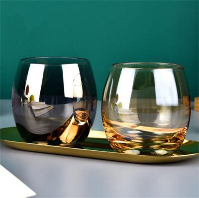 China Amazon Hot Sales Colorful Wedding Colored Plated Stemless Wine Glass Cup Glasses for sale