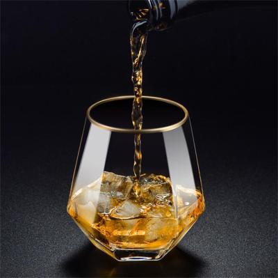 China KOREAN Gold Rim Diamond Shaped Stemless Wine Glasses Amazon Crystal Whiskey Glass of Success for sale