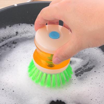 China Kitchen Sustainable Clean Tools Household Liquid Soap Dispenser Plastic Pot Dish Cleaning Brush for sale